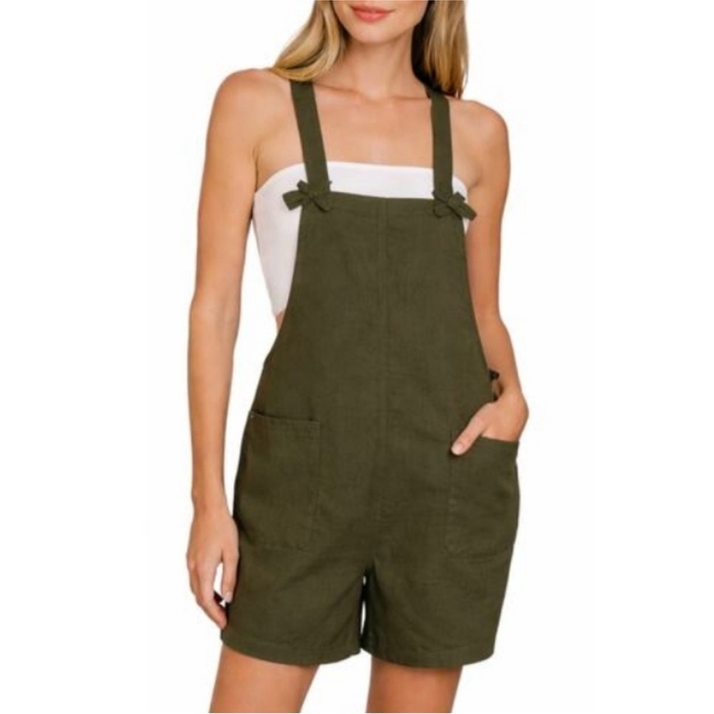 NWOT Zenana Knotted Strap Overall Romper With Pockets Size Large Blue - Picture 8 of 8